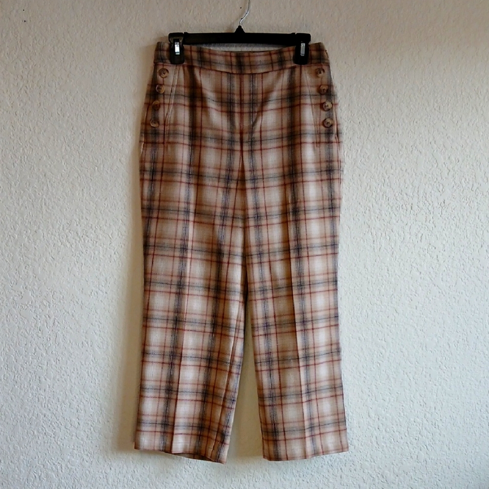 LOFT Tan and Red Plaid Pants